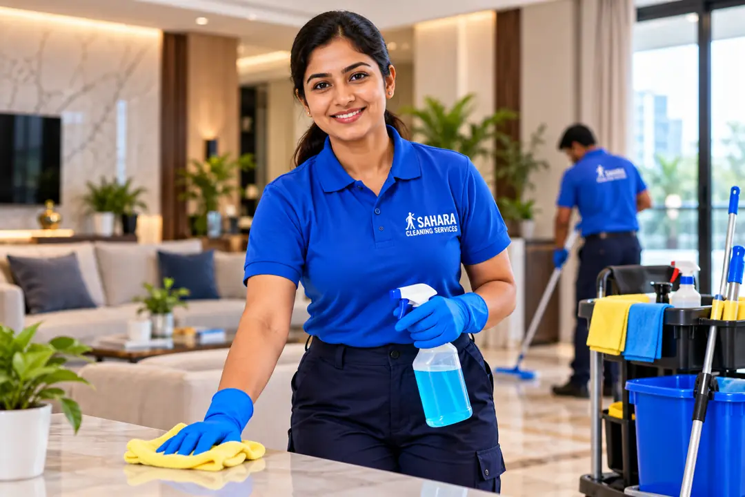 Sahara Cleaning Services in-house team member cleaning a Pune home