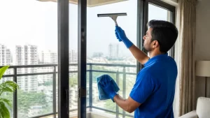 Window and glass cleaning in a Pune apartment